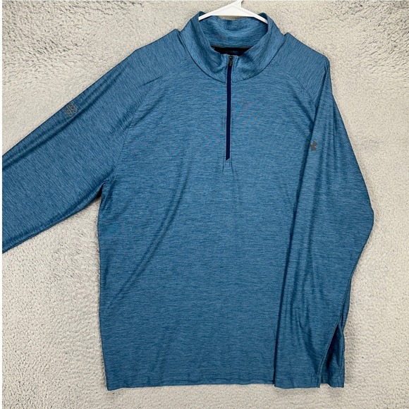 Under Armour Mens Pullover Shirt Large Blue Heather Quarter Zip Stretch Athletic